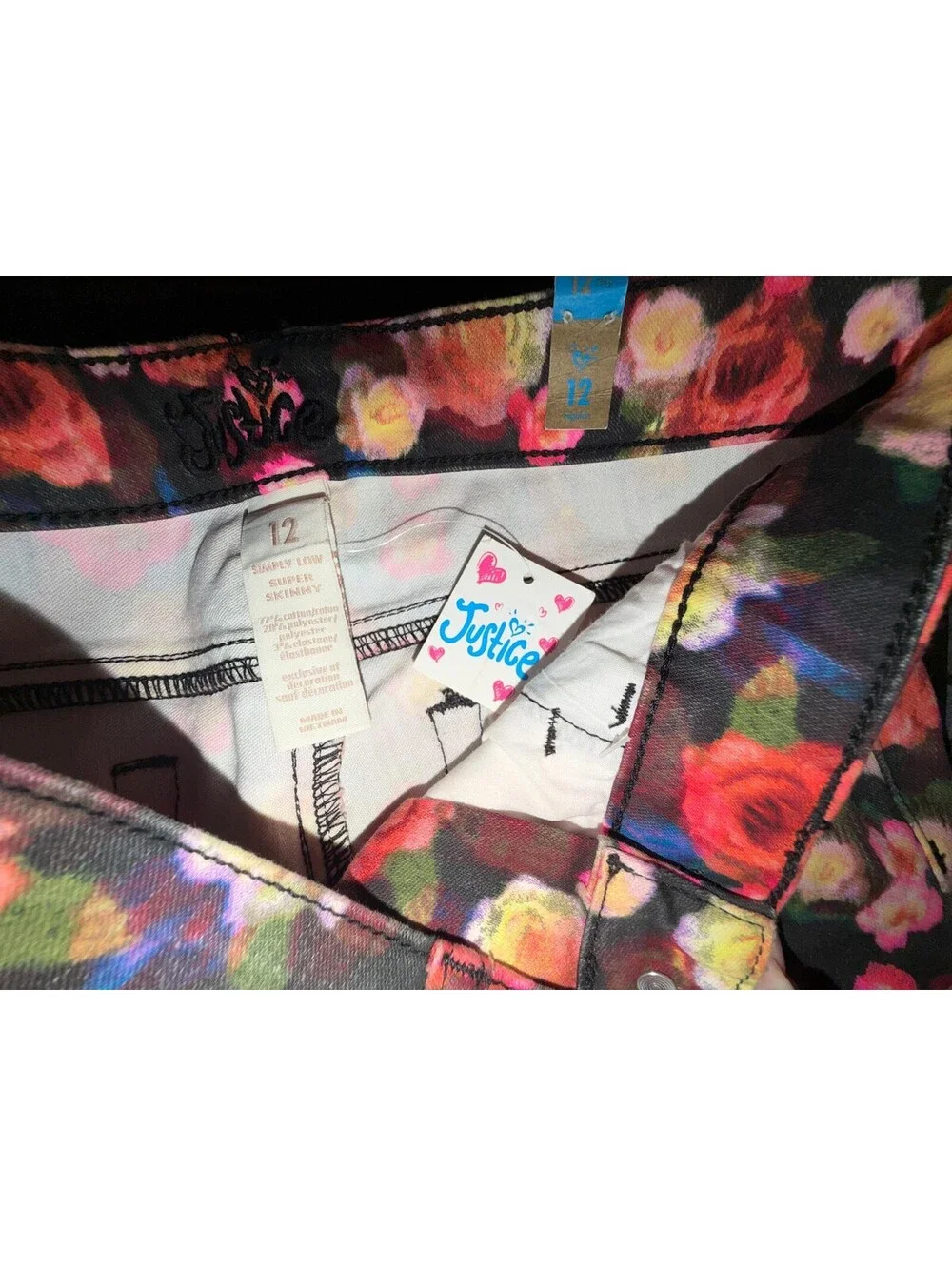 Justice Girls Size 12 Super Skinny Floral Print Jeans New with Tags